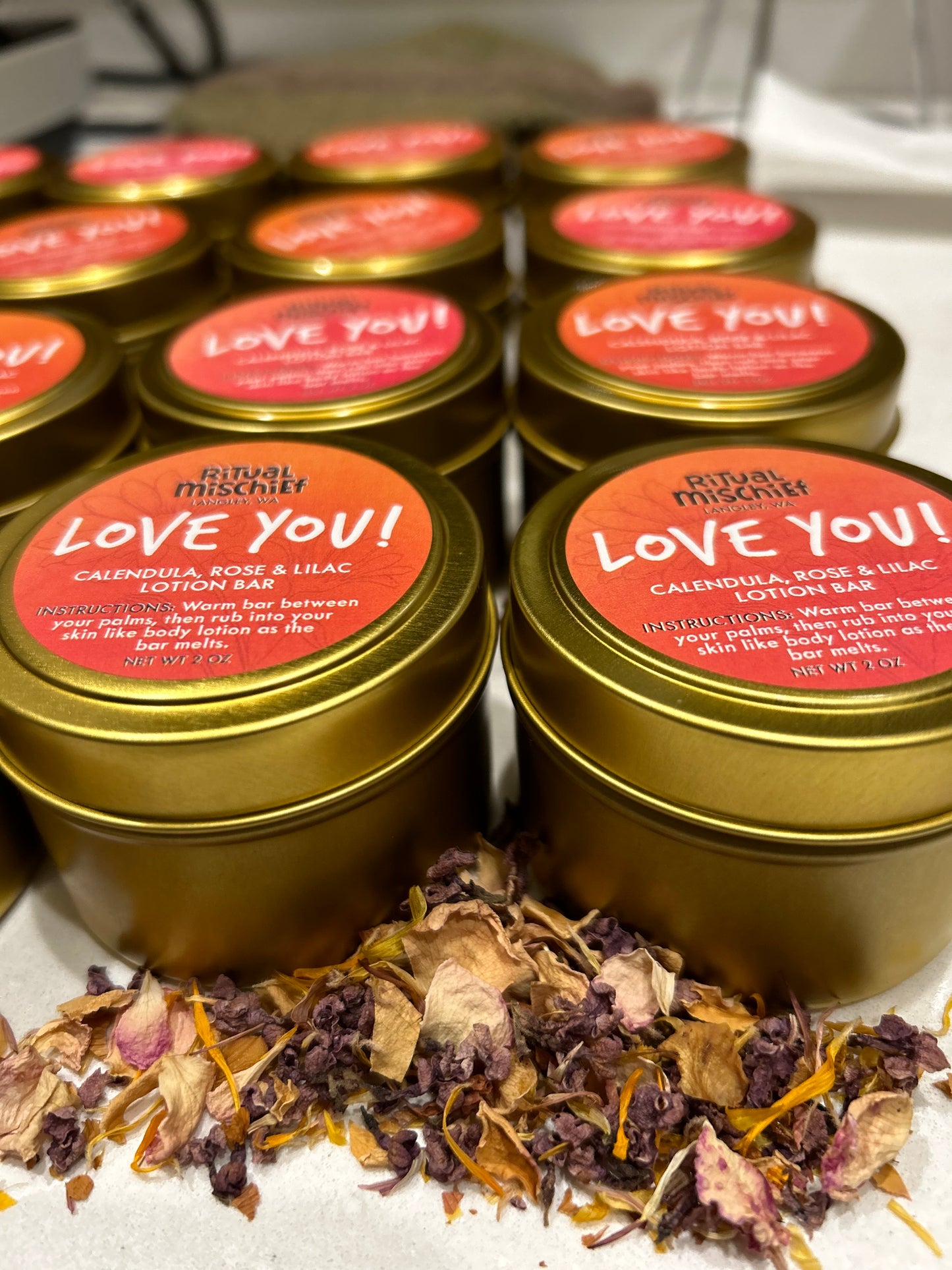 Love You lotion bar (Whidbey calendula, lilacs, & roses)