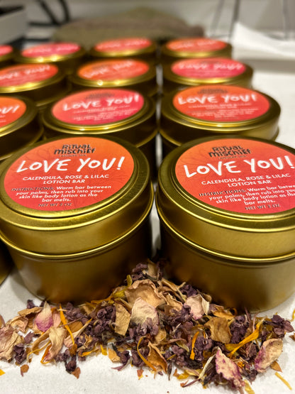 Love You lotion bar (Whidbey calendula, lilacs, & roses)