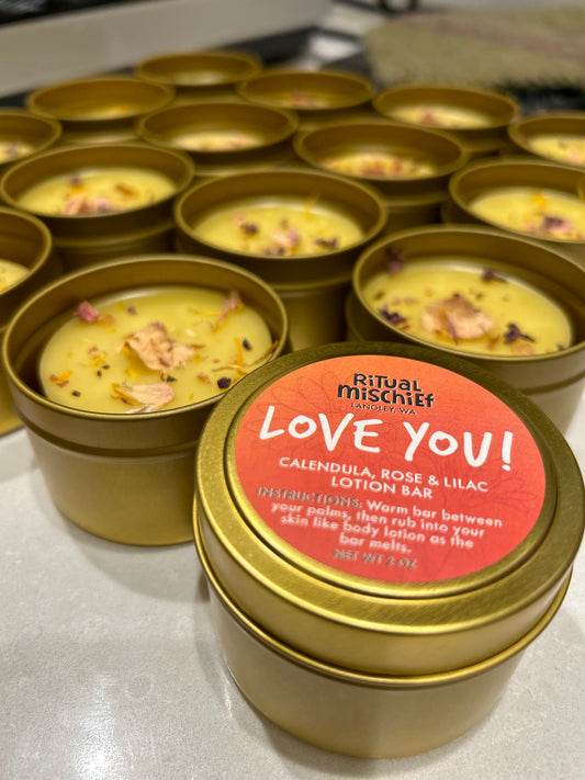 Love You lotion bar (Whidbey calendula, lilacs, & roses)